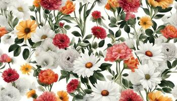 ai genererad blommig mönster med vit bakgrund foto