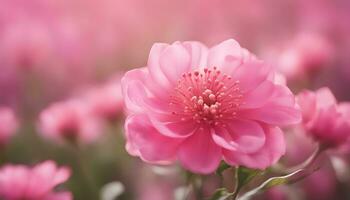 ai genererad rosa blommor i en fält med suddig bakgrund foto