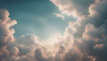 ai genererad moln i de himmel med de Sol lysande genom foto