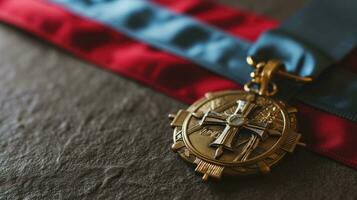 ai genererad medalj av hedra med röd och blå band foto