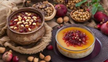 ai genererad traditionell turkiska efterrätt ashure-noahs pudding är tillverkad med foto