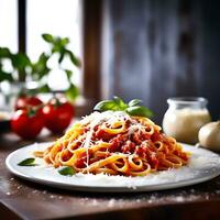 ai genererad pasta med tomat sås foto