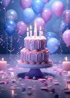 ai genererad födelsedag kort skärmdump Miniatyr med födelsedag ljus och ballonger. foto