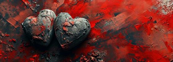 ai genererad två hjärtan med en röd bakgrund foto