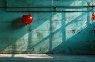 ai genererad en hjärta ballong hängande från de golv foto