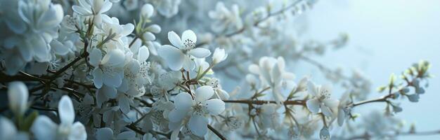 ai genererad en bakgrund av vit blommor på en blå bakgrund foto
