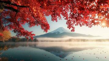 ai genererad fuji berg och sjö Kawaguchiko i höst säsong, japan foto