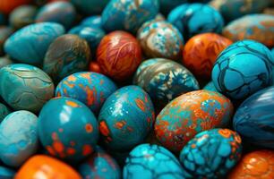 ai genererad ägg med ett sortiment av färgrik mönster foto