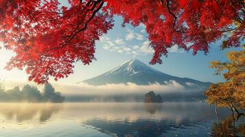 ai genererad fuji berg och sjö Kawaguchiko i höst säsong, japan foto