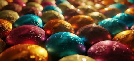 ai genererad många påsk ägg är färgrik med polka prickar på dem foto