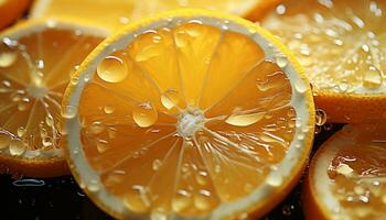 ai genererad friskhet av citrus- frukt, skiva av citron, friska äter, mogen orange genererad förbi ai foto