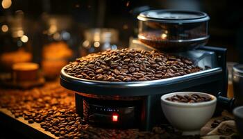 ai genererad nyligen jord kaffe bönor skapa en rik, aromatisk cappuccino genererad förbi ai foto