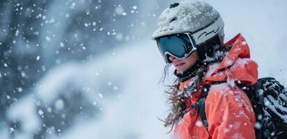 ai genererad snowboardåkare stående i de snö. foto