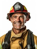 ai genererad modig manlig brandman i handling, ai genererad foto