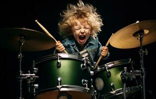 ai genererad barn för trumma takter musik i de studio foto