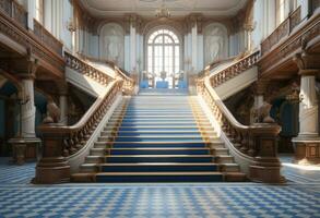 ai genererad elegant stor trappa i gammal stad hall trappa foto