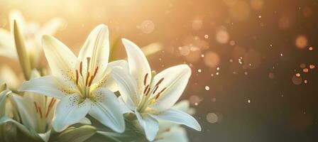 ai genererad vit liljor mot en solig bakgrund foto