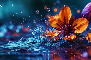 ai genererad en blomma med ljus blå och orange färger foto