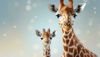 ai genererad söt giraff leende, ser på kamera i afrikansk savann genererad förbi ai foto