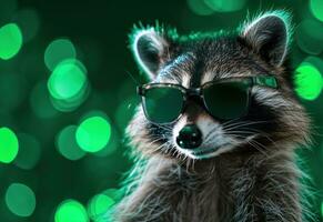 ai genererad racoon bär solglasögon upp hiphop stil attrapp foto
