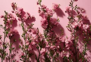 ai genererad rosa blommor är om tvärs över en rosa bakgrund foto