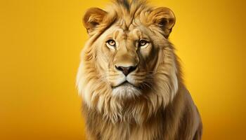 ai genererad majestätisk lejon, kung av de savann, stirrande med vakenhet genererad förbi ai foto