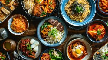 ai genererad sortiment av koreanska traditionell maträtter. asiatisk mat. foto