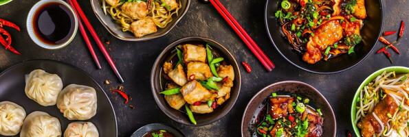 ai genererad sortiment av kinesisk traditionell maträtter. kinesisk mat foto