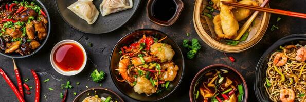 ai genererad sortiment av kinesisk traditionell maträtter. kinesisk mat foto
