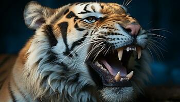 ai genererad majestätisk bengal tiger rytande, våldsam och rasande i de vild genererad förbi ai foto