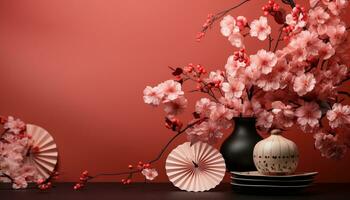 ai genererad abstrakt körsbär blomma dekoration ger natur skönhet till springtime genererad förbi ai foto