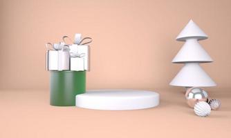 julbakgrund med julgran och scen för produktvisning. 3D -rendering. foto