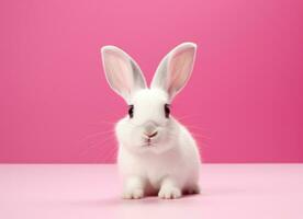 ai genererad förtjusande solbränna och vit kanin på rosa bakgrund kanin foto