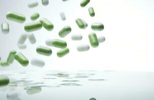 ai genererad flera grön och vit gel piller på vit bakgrund foto