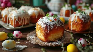 ai genererad Kulich och paska påsk bröd foto