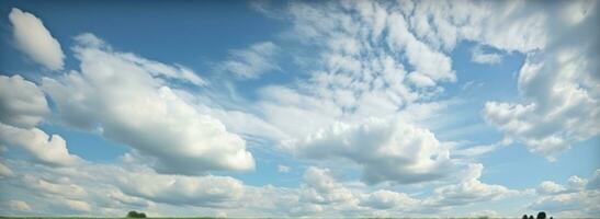 ai genererad blå himmel bakgrund med vit fluffig moln foto