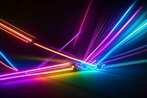 ai genererad färgrik ljus effekt av neon glöd lampor. proffs Foto