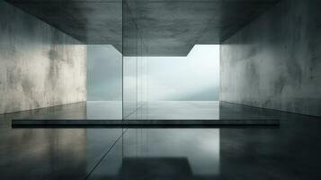ai genererad trogen minimalistisk interiör med betong och glas. generativ ai foto