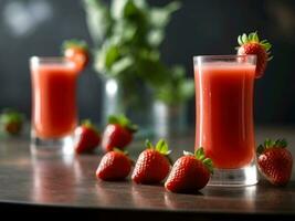ai genererad en glas av färsk jordgubb juice foto