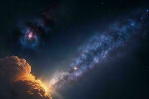 ai genererad komet, sol- plats galax, nebulosa, och stjärnor platt lägga bakgrund. proffs Foto
