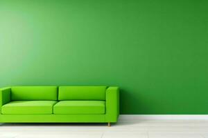 ai genererad tömma vägg minimalistisk rum interiör med soffa på de mitten med kopia Plats. proffs Foto
