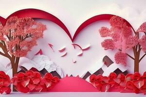 ai genererad söt kärlek papper skära stil romantisk landskap. valentines dag. mors dag årsdag. proffs Foto