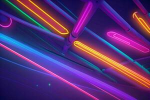 ai genererad 3d tolkning animering abstrakt lysande rader vibrerande neon lampor bakgrund. proffs Foto