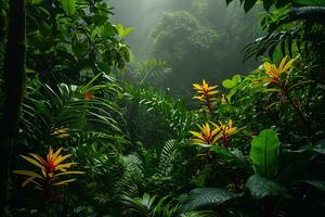 ai genererad fotografera fångande de vibrerande biologiska mångfalden av en tropisk regnskog foto