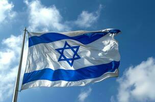 ai genererad israeli flagga vinka i de vind foto