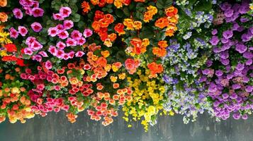 ai genererad ett över huvudet se av en vibrerande tak av blommor, idealisk för en livlig vår annons foto