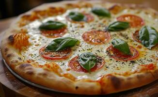 ai genererad ett italiensk stil pizza den där har varit tillverkad med de färskaste Ingredienser foto