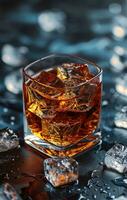 ai genererad whisky, dryck och is, i de stil av ogenomskinlig harts paneler foto