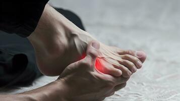 ai genererad inflammation på de fot. begrepp av fot smärta. foto