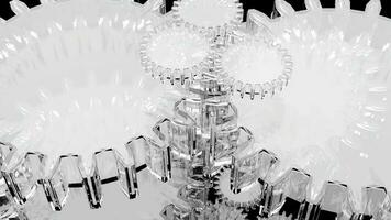 snabb roterande svartvit metallisk kugghjul eller kuggar, maskineri bakgrund. design. 3d spinning mekanism av en jätte maskin i svart och vit färger. foto